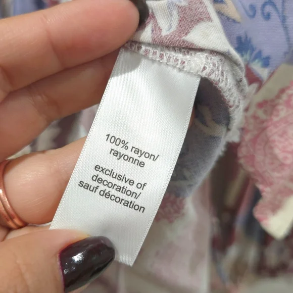 MAURICES Patchwork Floral Print Long Sleeve Peplum Top, V Neck, Smocked Chest - Picture 12 of 15